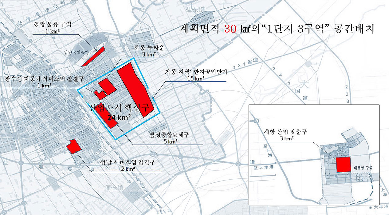 옌칭 종합 산업도시 핵심구 공간배치 구역안내도