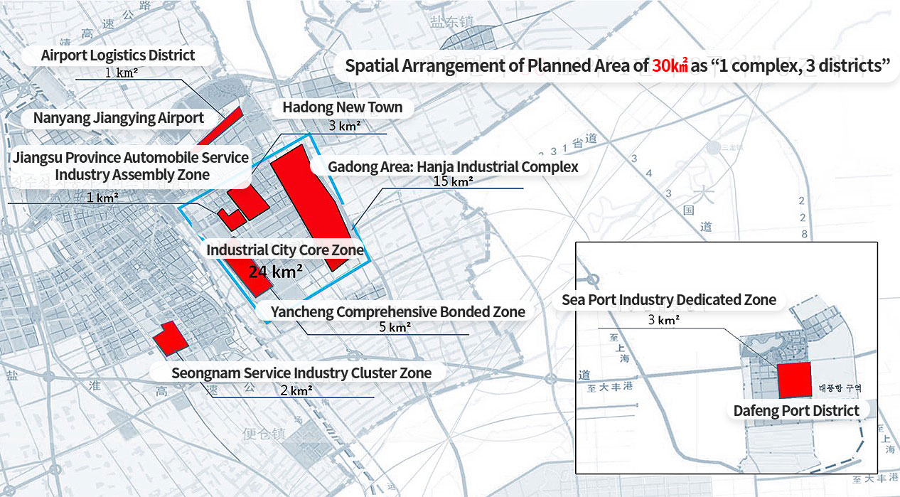 옌칭 종합 산업도시 핵심구 공간배치 구역안내도
